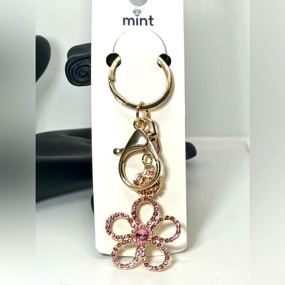 Crystal Flower Keychain Charm - Pink & Gold Accent - Picture 1 of 5